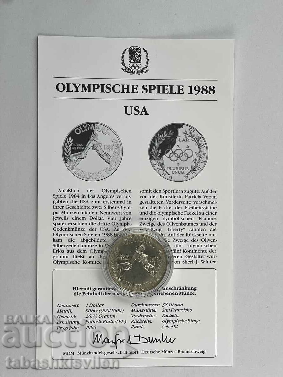 Auction USA 1 Dollar 1988 Silver Coin Certificate 26.73g 900 Auction USA 1 Dollar 1988 Silver Coin Certificate 26.73g 900