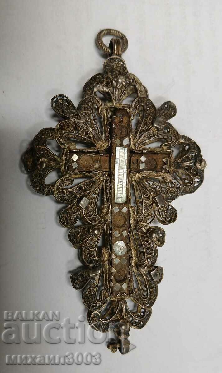 ANTIQUE SILVER DOUBLE FACED FILIGREE CROSS