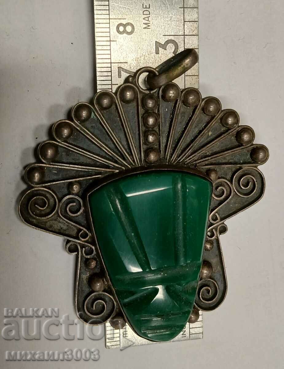 Auction  Exotic silver locket with malachite