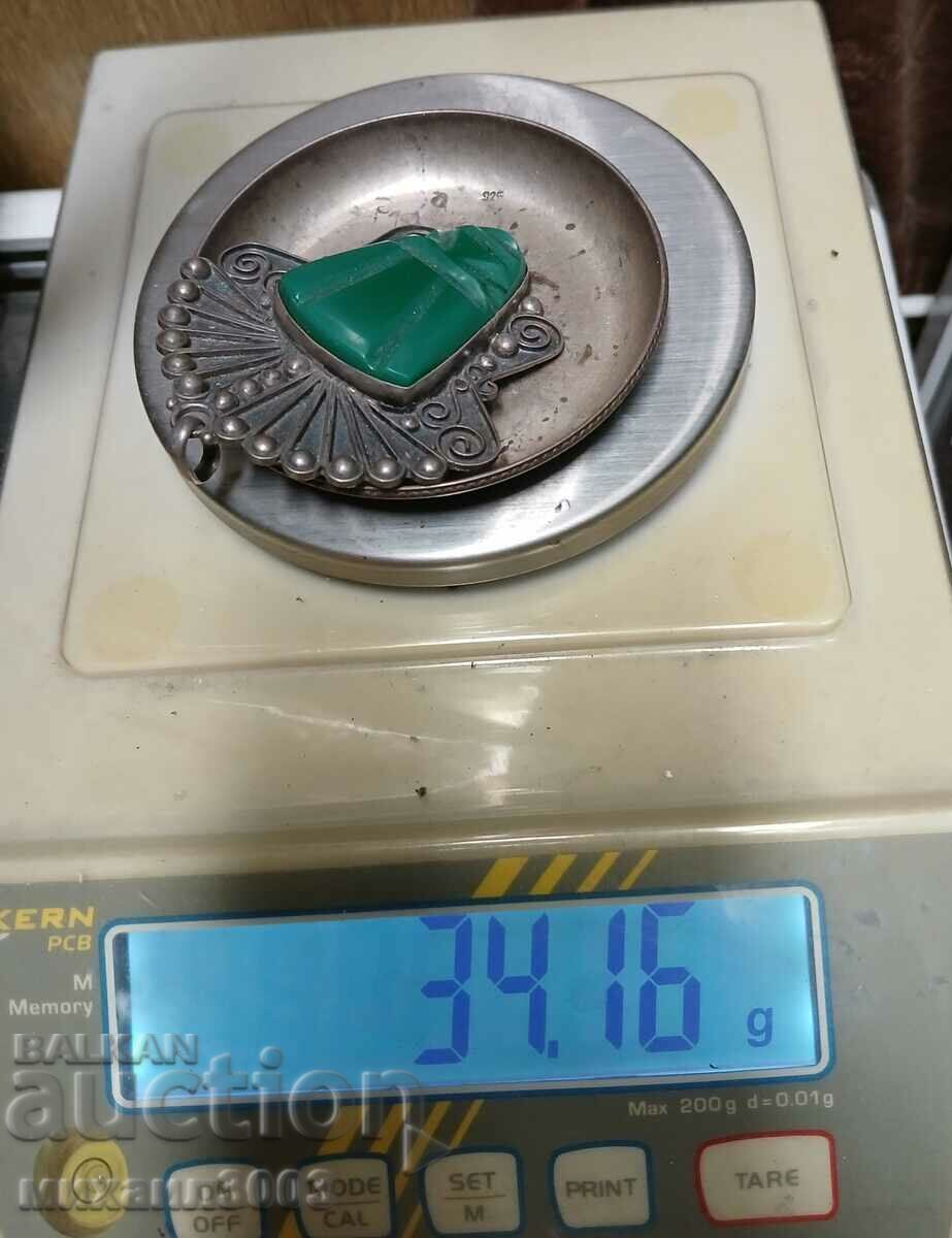 Exotic silver locket with malachite - 5