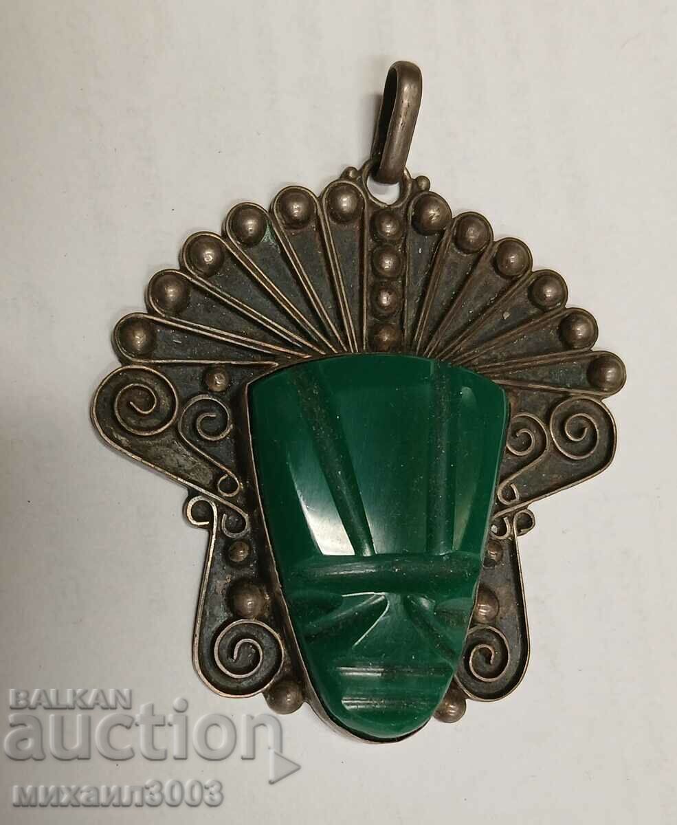 Exotic silver locket with malachite