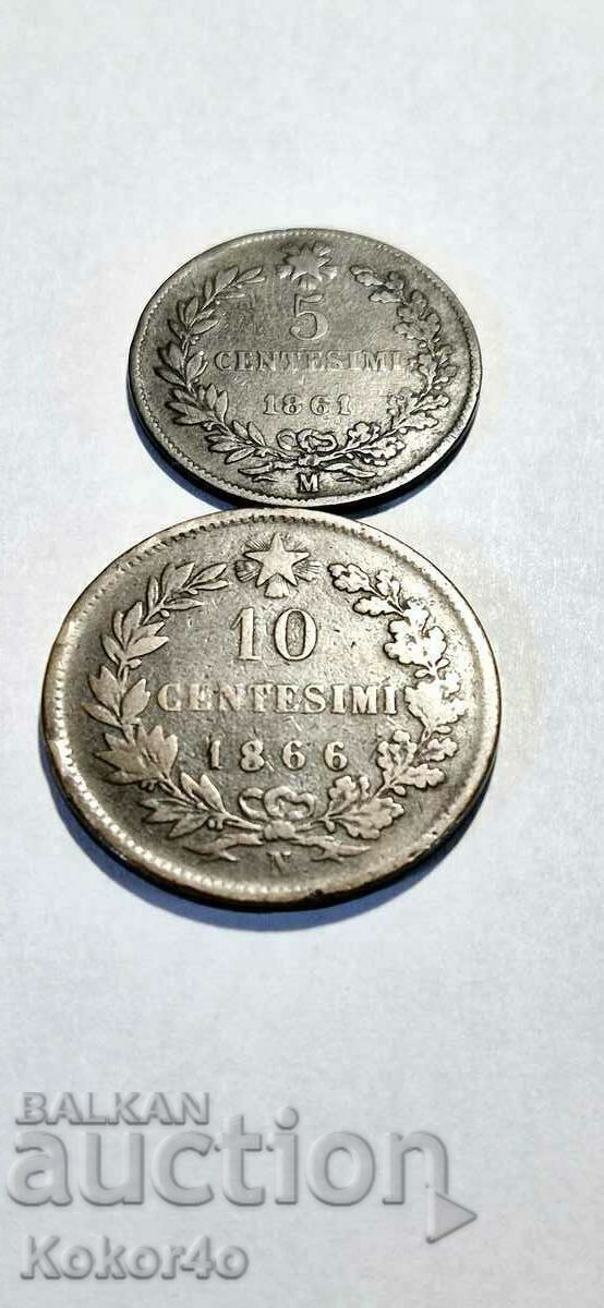 Italy 5 and 10 Centesimi 1866