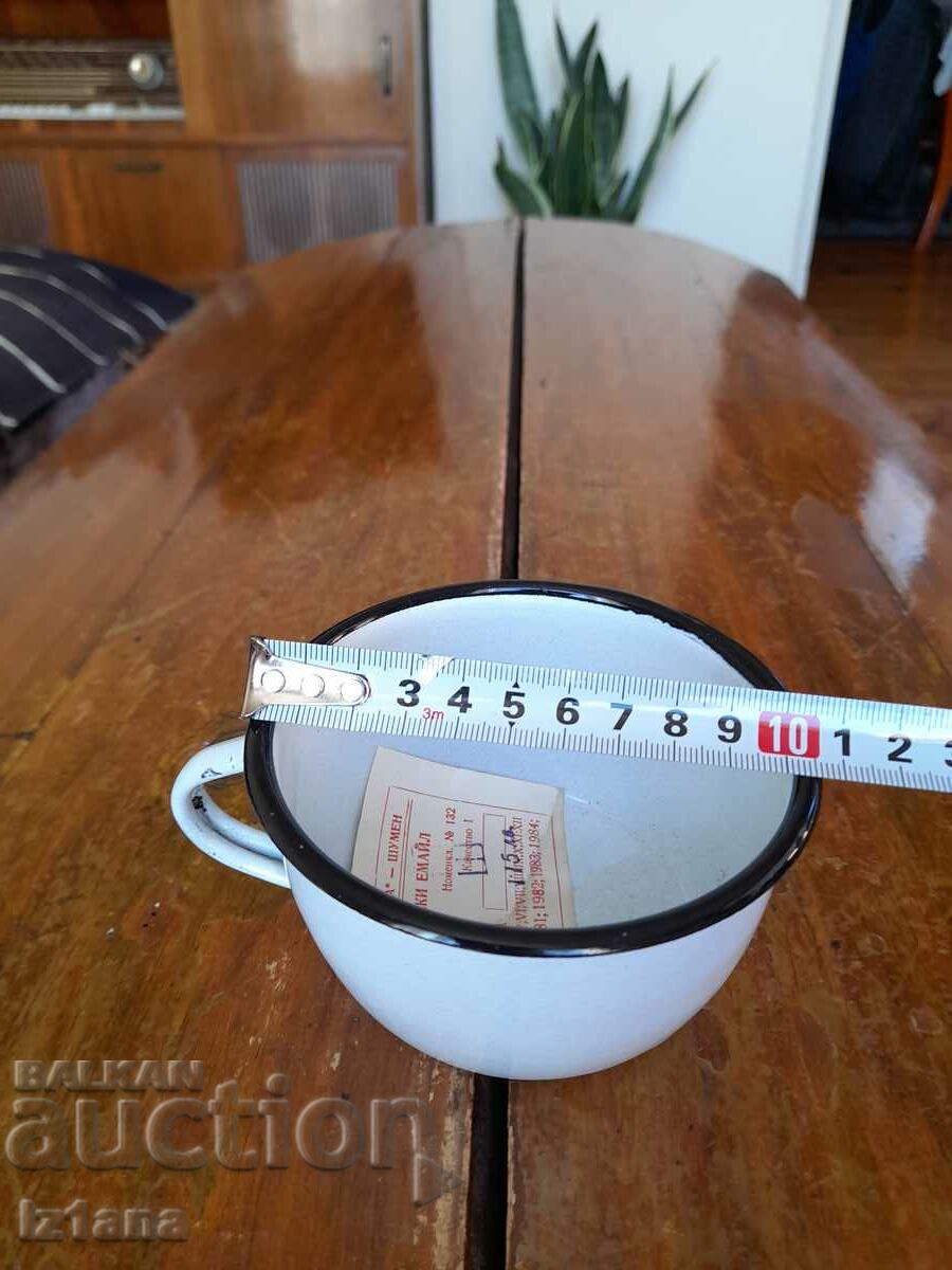 Auction Old enameled jug, cup Auction Old enameled jug, cup