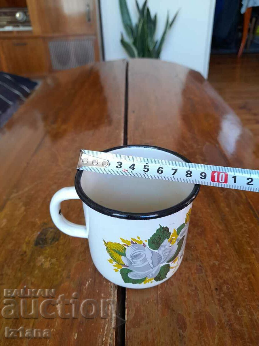 Auction Old enameled jug, cup Auction Old enameled jug, cup