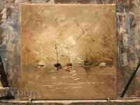 Abstract oil painting - Seascape - Boats