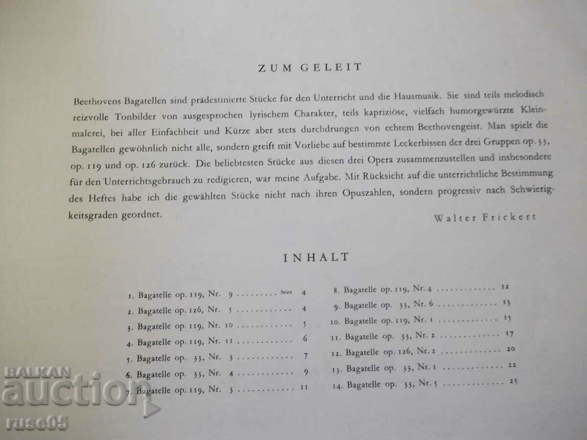 Auction Sheet music "VIERZEHN BAGATELLEN - Ludwig van Beethoven" - 28 pages. Auction Sheet music "VIERZEHN BAGATELLEN - Ludwig van Beethoven" - 28 pages.