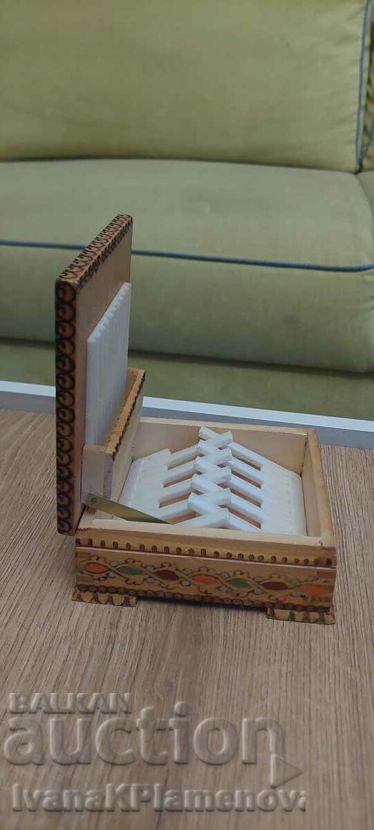 Auction Pyrographed wooden box for cigarettes for collectors Auction Pyrographed wooden box for cigarettes for collectors