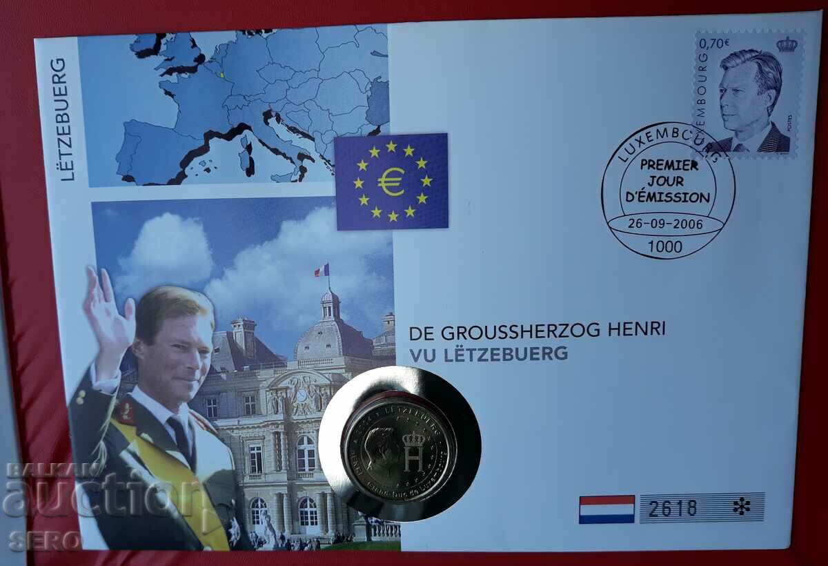 Luxemburg-2 euro 2004 și timbru poștal într-un plic frumos