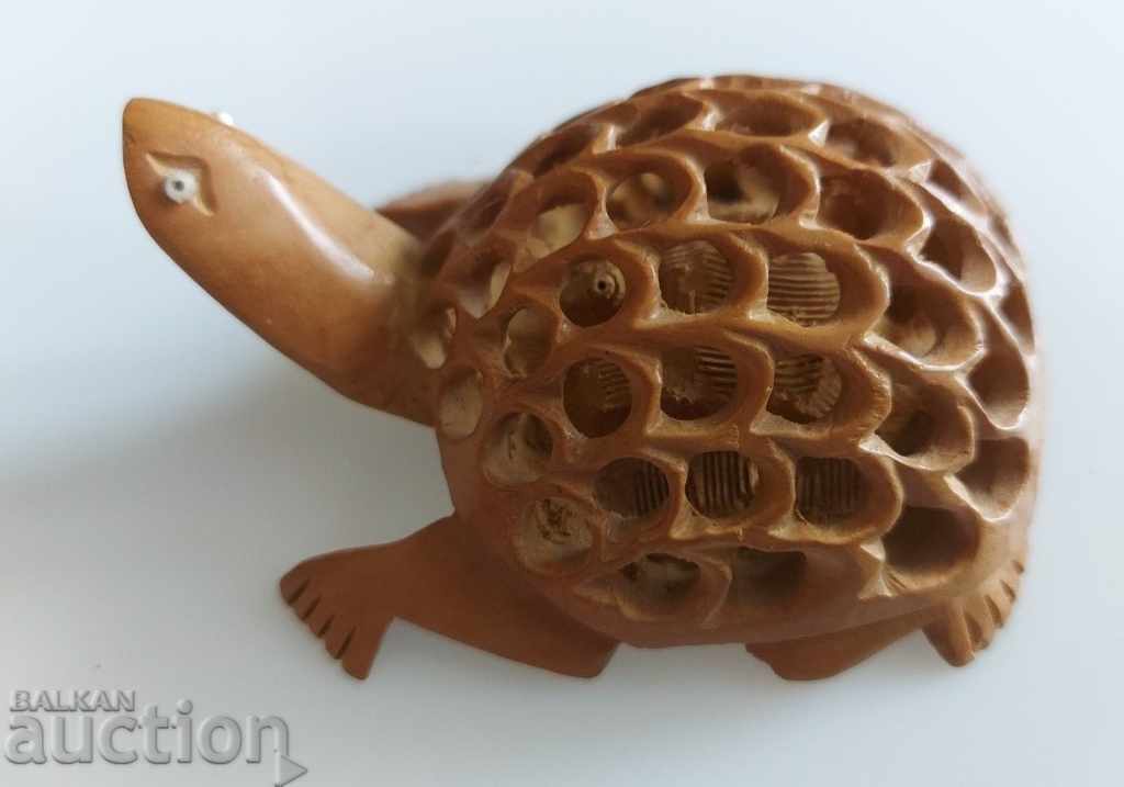 . TURTLE STATUETTE FIGURINE HAS A SECOND CARVED INSIDE