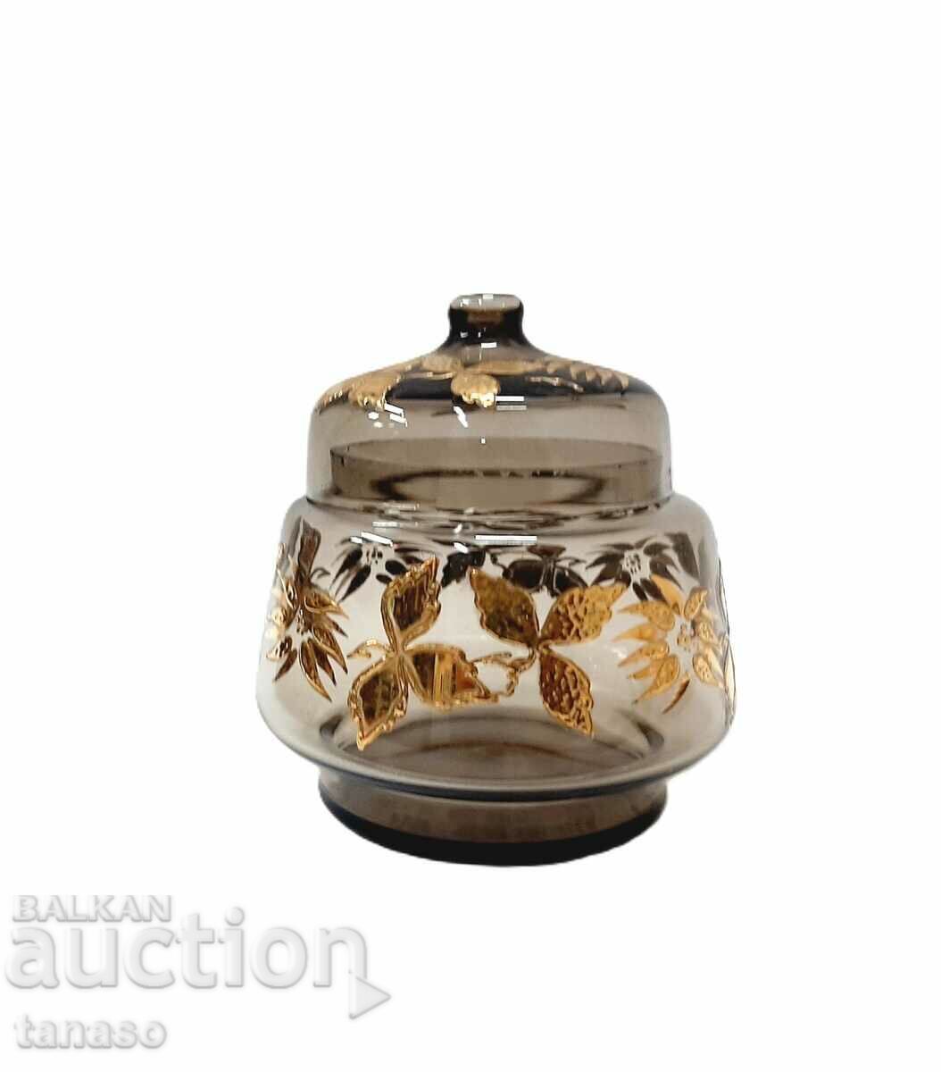 Auction  Antique glass sugar bowl, smoked glass (13.2)