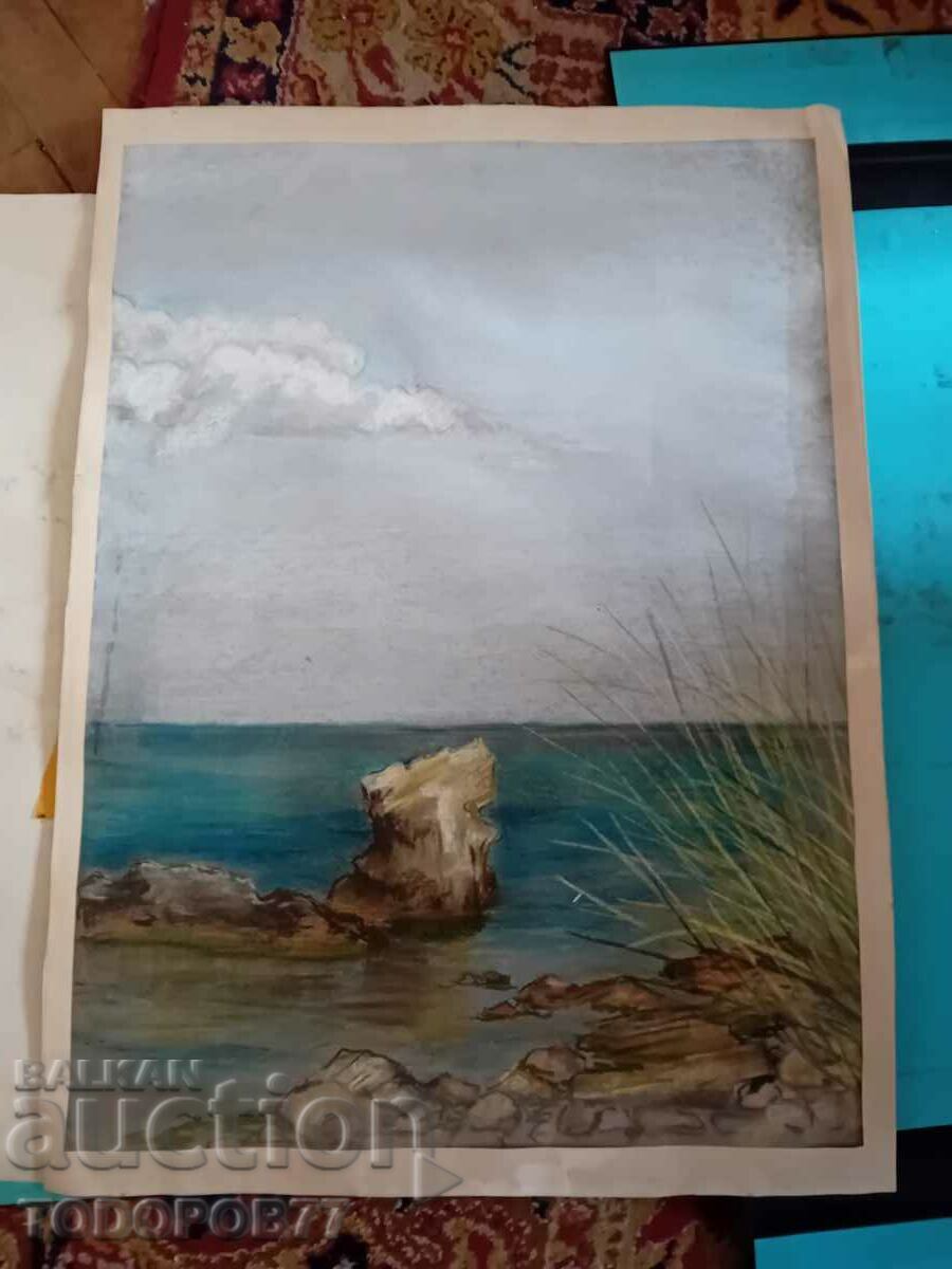 Old painting large watercolor - signed