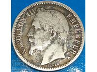 France 1 Franc 1867 Napoleon III Silver