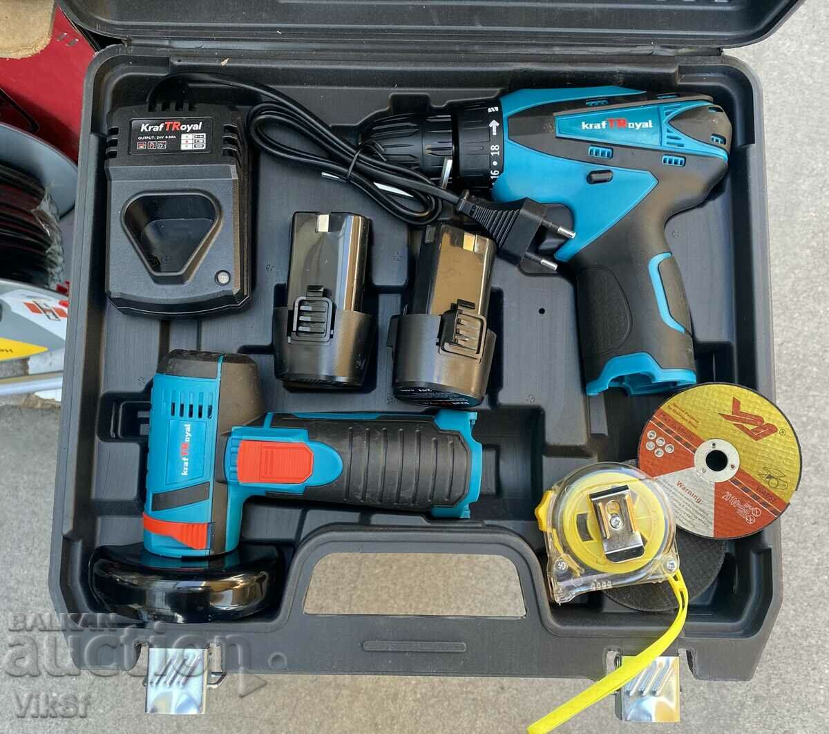 Cordless mini angle grinder and cordless screwdriver