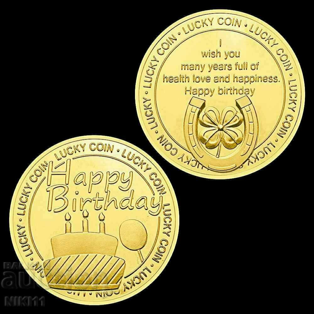 Auction  Coin with the inscription happy birthday, Lucky coin