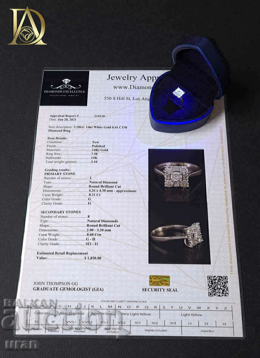 Livrarea Inel de aur nou cu diamante naturale de 0,91 ct