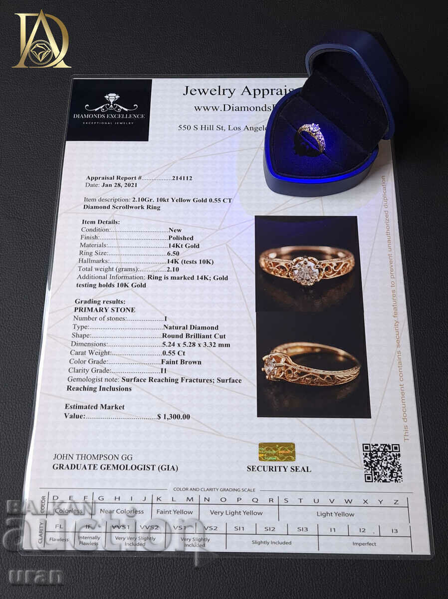 New Gold Ring with 0.55ct Natural Diamond - 5