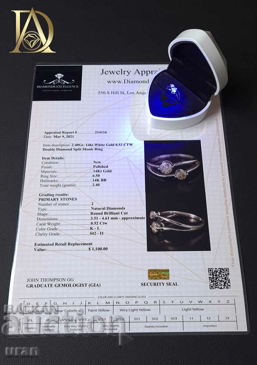 Licitație Inel de aur nou cu diamante naturale de 0,52 ct
