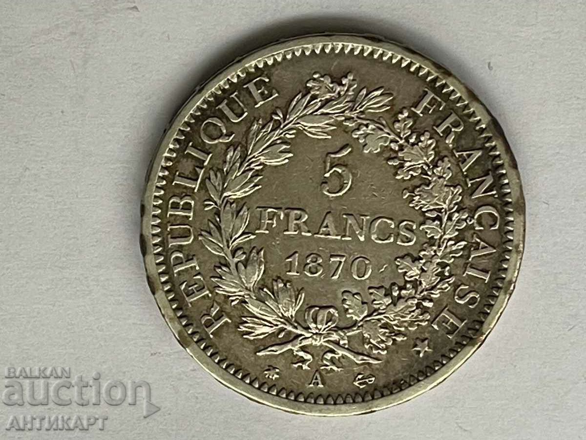 silver coin 5 francs France 1870 silver RARE !!!