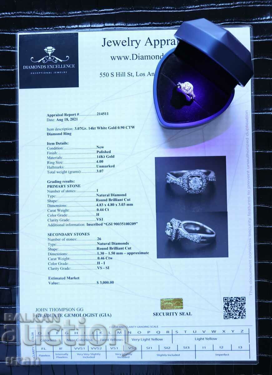 Livrarea Inel de aur nou cu diamante naturale de 0,90 ct