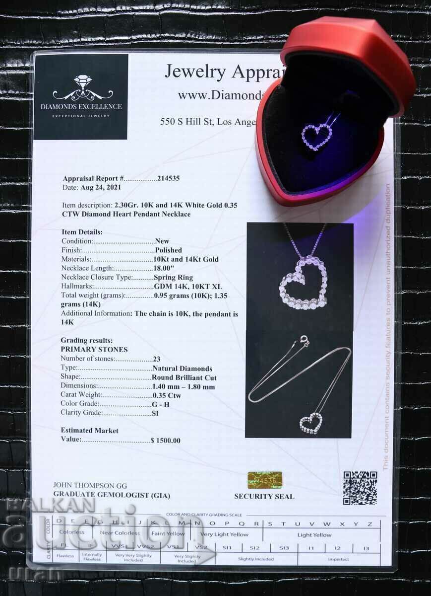 Colier nou de aur cu diamante naturale de 0,35 ct cu preț € 1100.00 | 2151.42 BGN