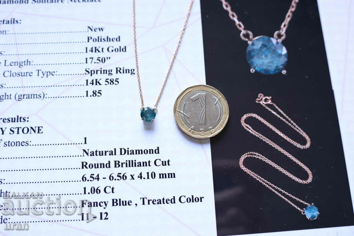 New Gold Necklace with 1.06ct Natural Blue Diamond with price € 1200.00 | 2347.00 BGN