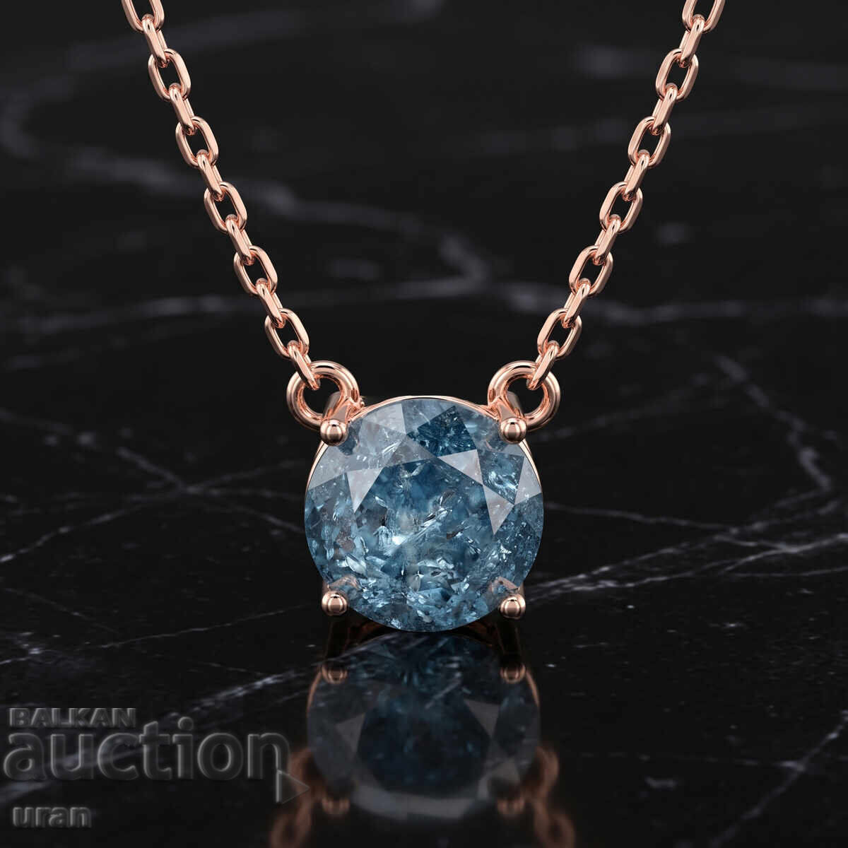 Nouă colier de aur cu diamant natural albastru de 1.01 ct