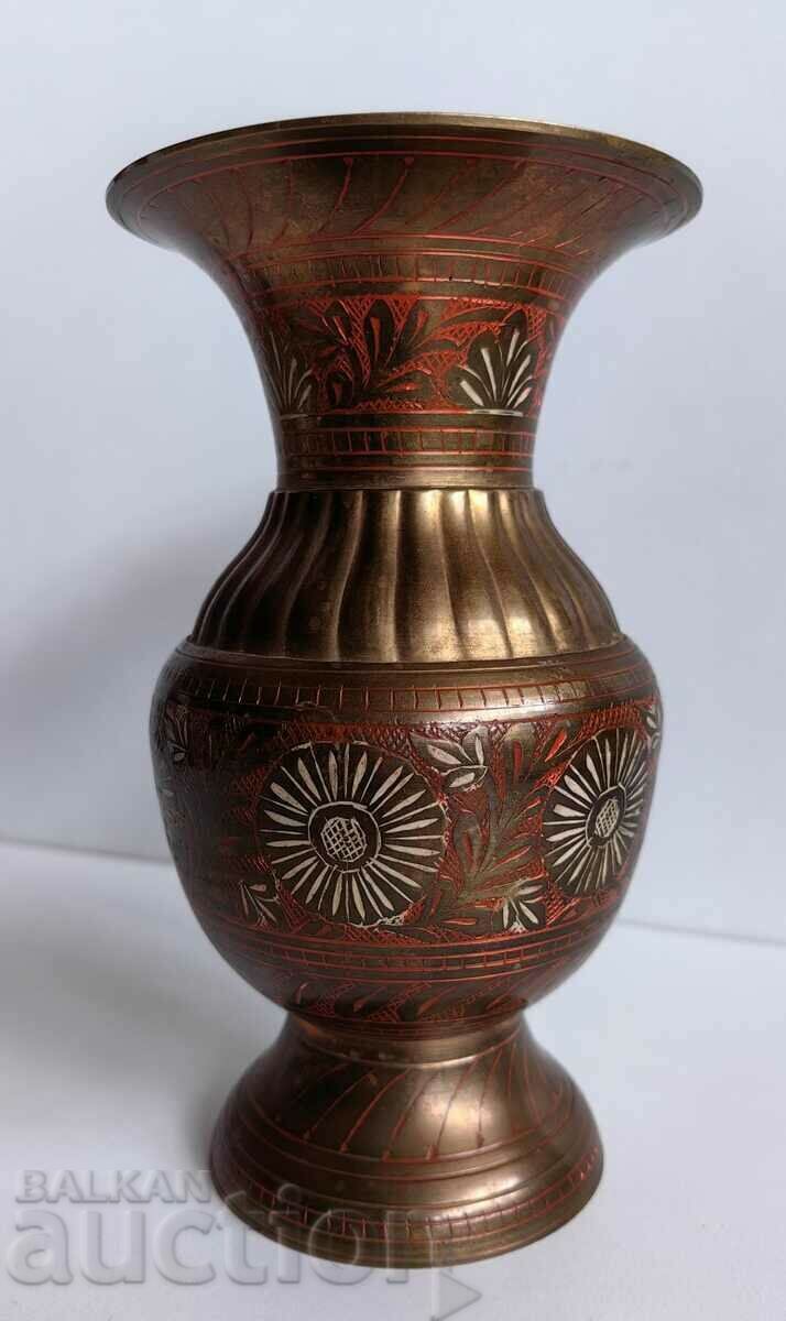 . SOLID HAND ENGRAVED METAL VASE HEALTHY