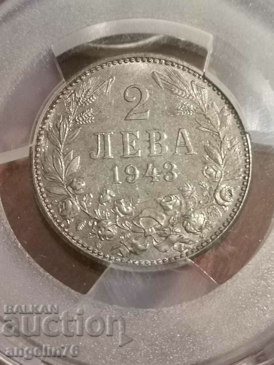 2 BGN 1943 - MS63 with price 1250.00 BGN | € 639.11 2 BGN 1943 - MS63 with price 1250.00 BGN | € 639.11