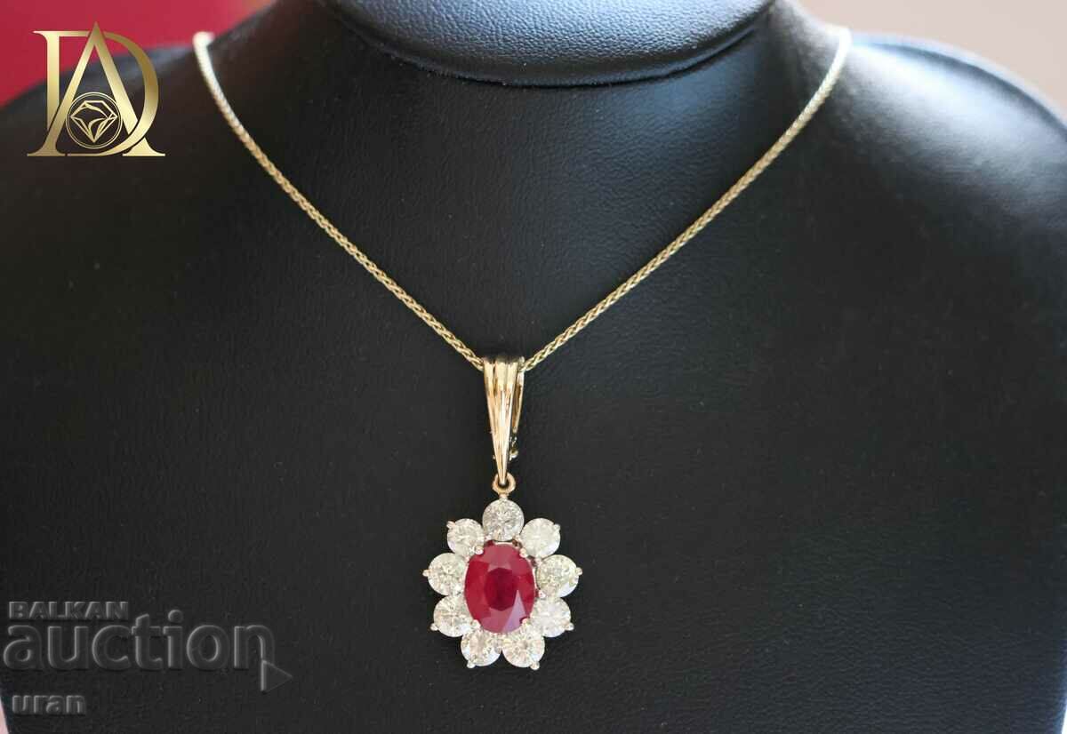 New Gold Necklace with 3.14ct Natural Ruby and 3.37ct Diamonds