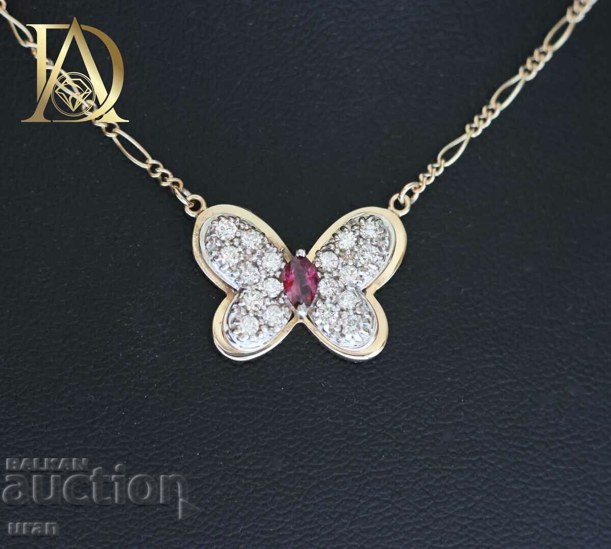 Licitație Colier nou fluture din aur cu rubin natural și diamante Licitație Colier nou fluture din aur cu rubin natural și diamante