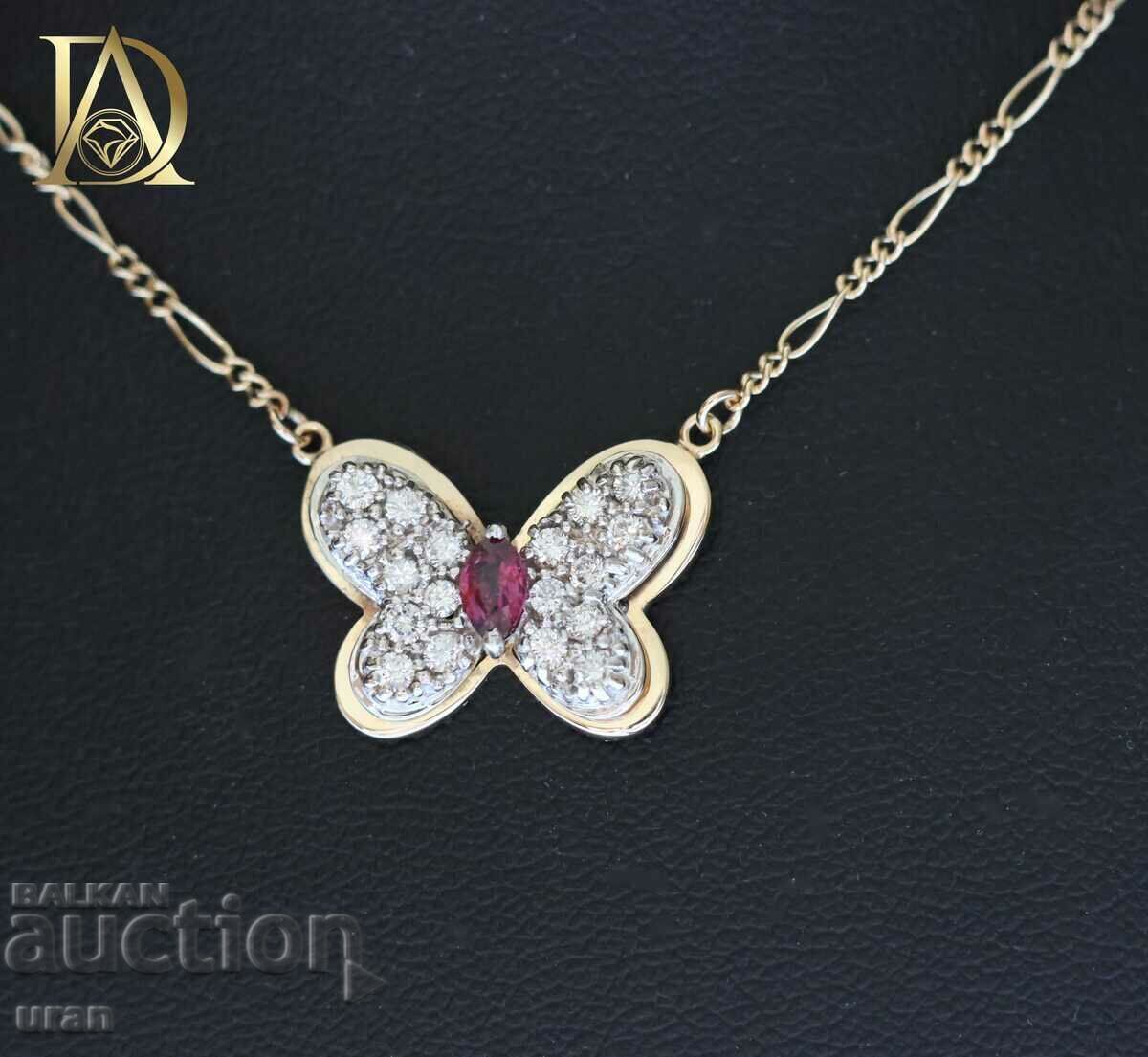 Livrarea Colier nou fluture din aur cu rubin natural și diamante Livrarea Colier nou fluture din aur cu rubin natural și diamante