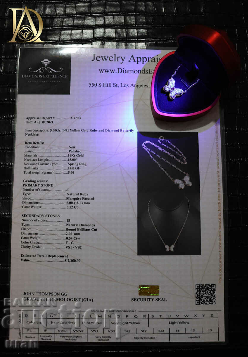 Colier nou fluture din aur cu rubin natural și diamante - 6 Colier nou fluture din aur cu rubin natural și diamante - 6