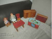 Lot of dolls and doll furniture