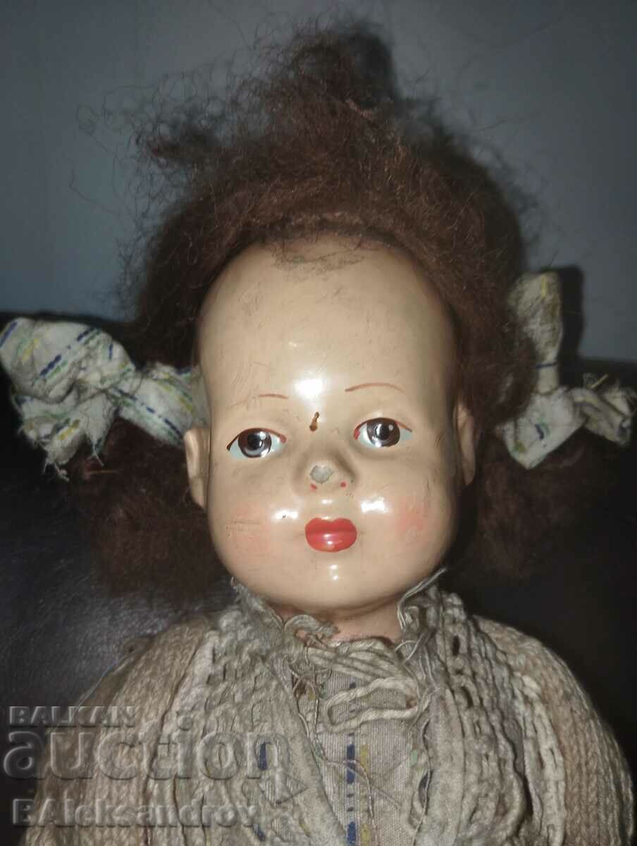 Very old and rare hand painted papier mache doll with price 65.00 BGN | € 33.23