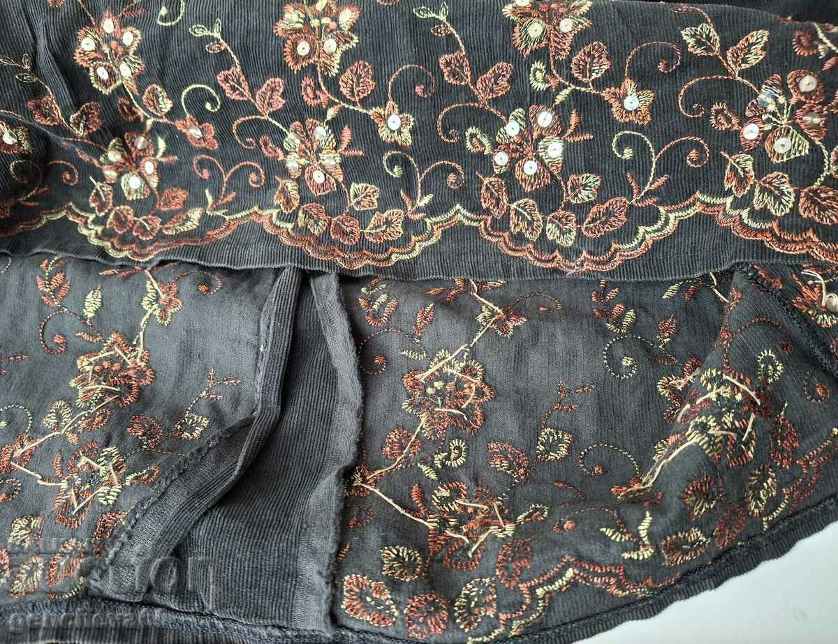 Fustă de catifea cu broderie frumoasă și paiete metalice - 6