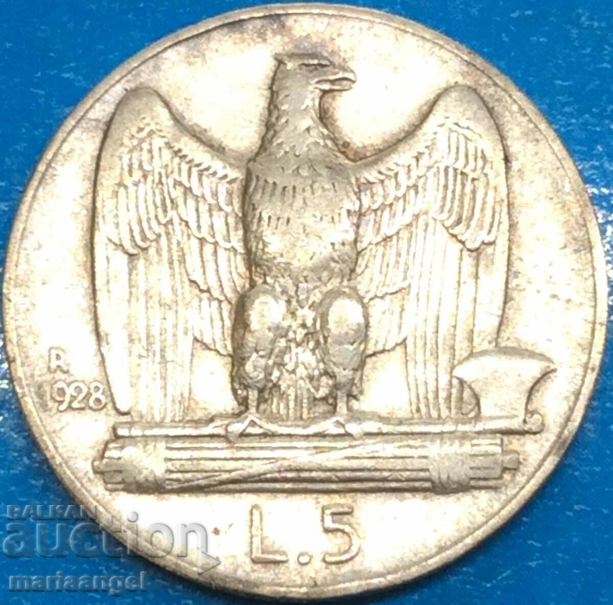 5 lira 1928 Italy silver