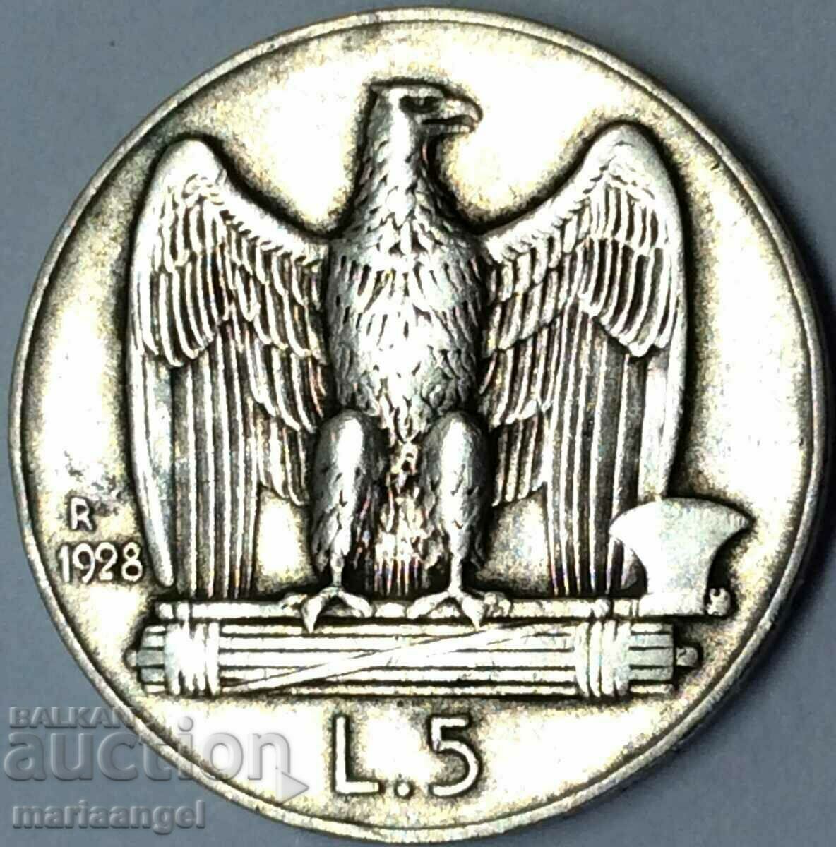 5 lira 1928 Italy silver