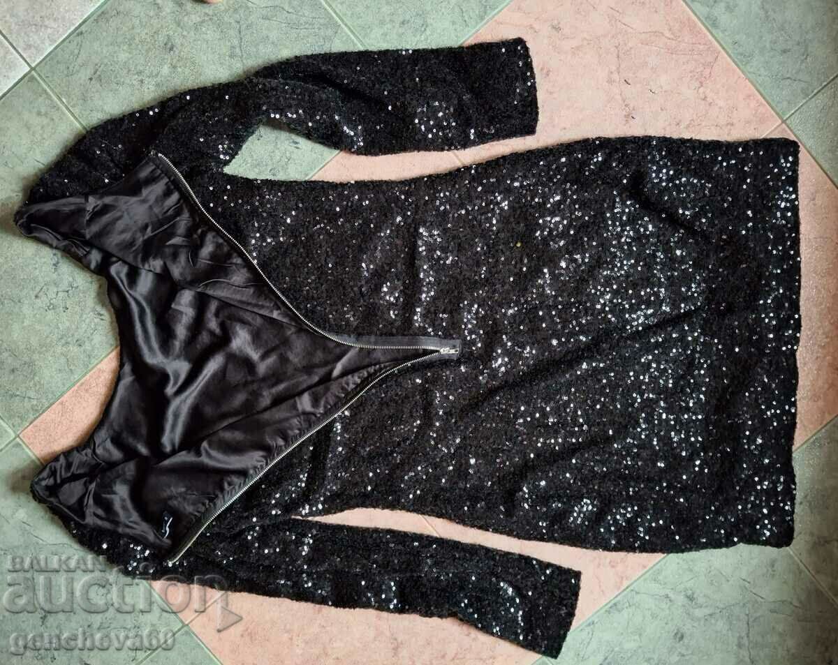 Rochie de modă elegantă neagră, cu paiete strălucitoare - 7