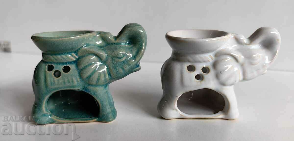 . LOT CERAMIC ELEPHANTS CANDLESTICK HEALTHY ELEPHANT FIGURE