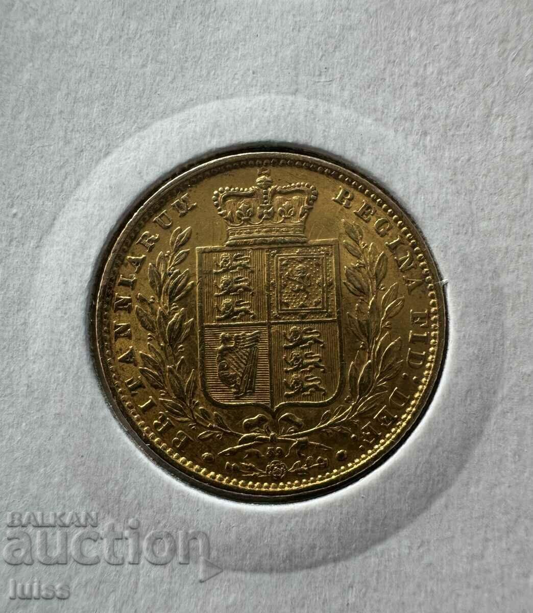 Moneda de aur britanică 1 suveran 1866 Victoria