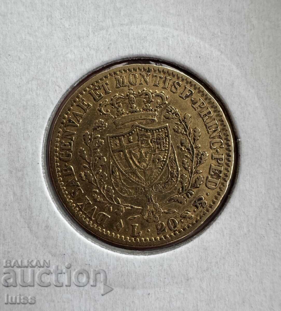 Gold Coin Italy - Sardinia 20 Lire 1826. Carlo Felice