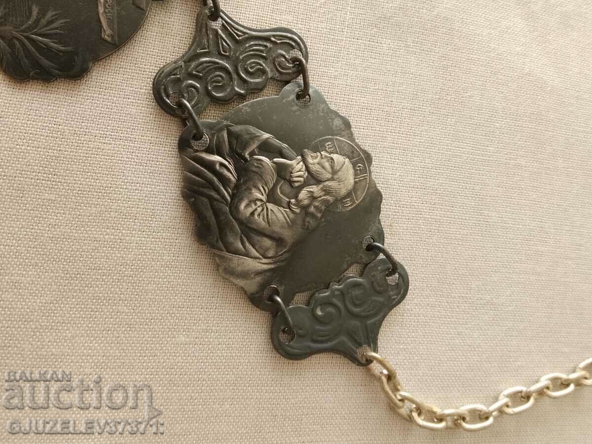 RUSSIAN NECKLACE with RELIEF ORTHODOX ICONS and CRUCIFIXION - MAYS - 7 RUSSIAN NECKLACE with RELIEF ORTHODOX ICONS and CRUCIFIXION - MAYS - 7
