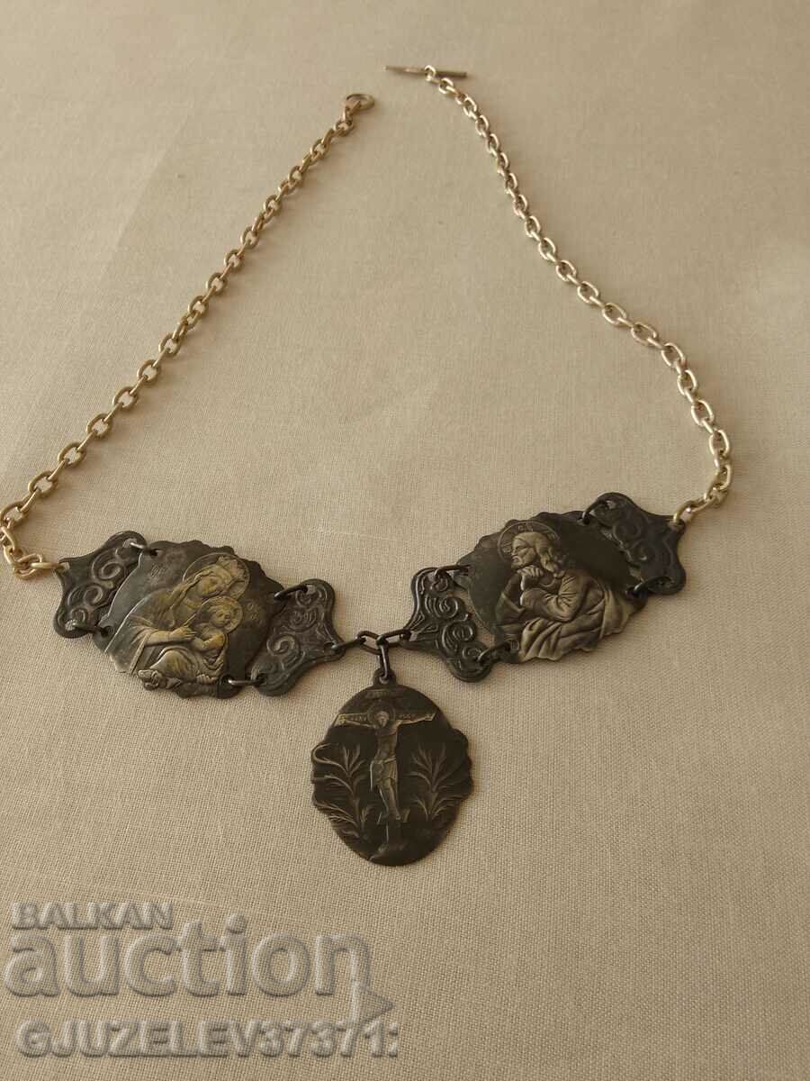 RUSSIAN NECKLACE with RELIEF ORTHODOX ICONS and CRUCIFIXION - MAYS RUSSIAN NECKLACE with RELIEF ORTHODOX ICONS and CRUCIFIXION - MAYS