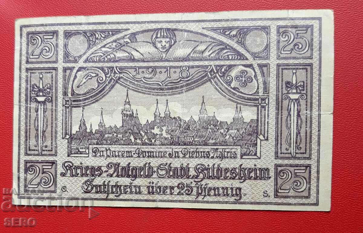 Bancnota-Germania-Saxonia-Hildesheim-25 Pfennig 1920