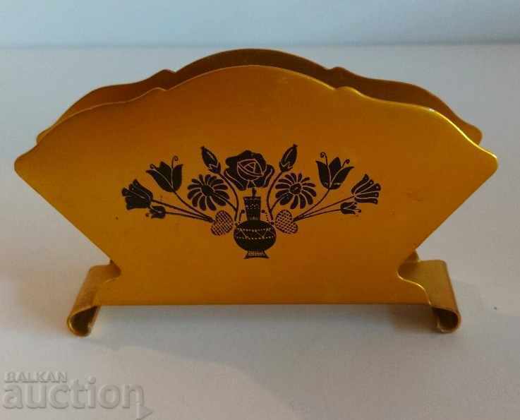 . SOC METAL NAPKIN HOLDER VASE WITH FLOWERS