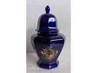 . ITALIAN PORCELAIN URN JAR VASE COBALT BLUE