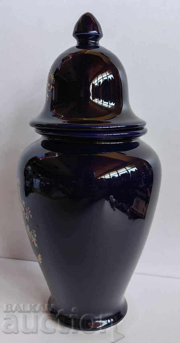 . ITALIAN PORCELAIN VASE URN JAR COBALT BLUE - 5