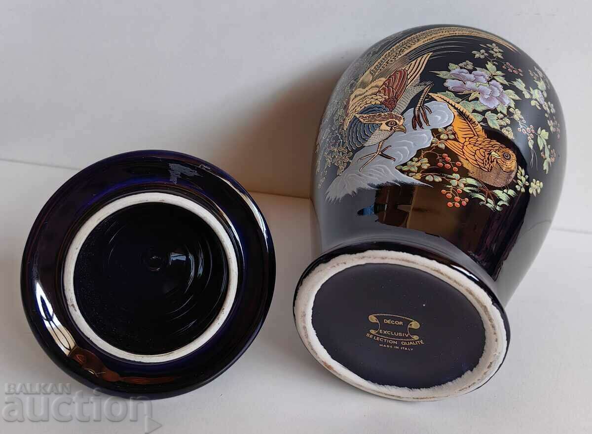 . ITALIAN PORCELAIN VASE URN JAR COBALT BLUE - 6