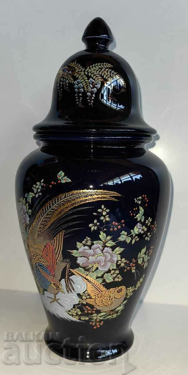 . ITALIAN PORCELAIN URN JAR VASE COBALT BLUE