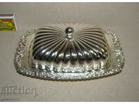 English silver plated butter dish glass saucer